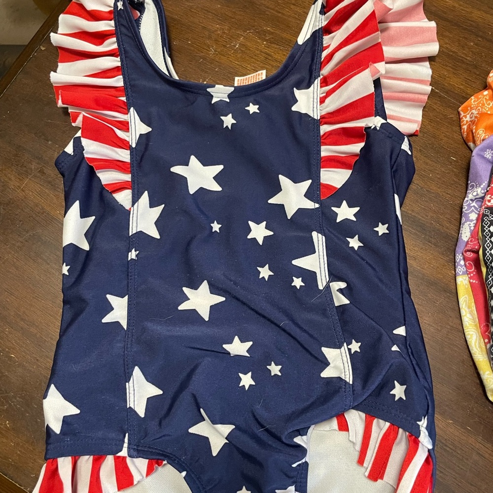 Cat & Jack Girls Navy Blue Red and White Star One-Piece Swimsuit